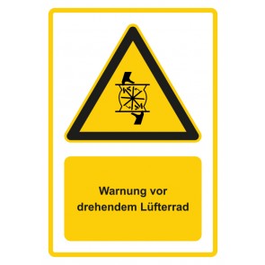 Aufkleber Warnzeichen Piktogramm & Text deutsch · Warnung vor drehendem Lüfterrad · gelb