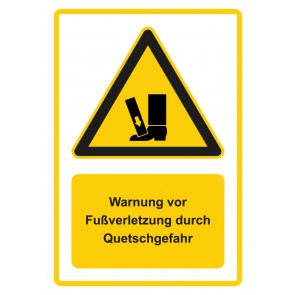 Schild Warnzeichen Piktogramm & Text deutsch · Warnung vor Fußverletzung durch Quetschgefahr · gelb | selbstklebend
