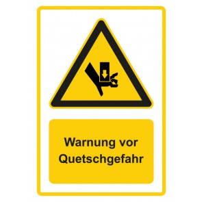 Schild Warnzeichen Piktogramm & Text deutsch · Warnung vor Quetschgefahr · gelb | selbstklebend