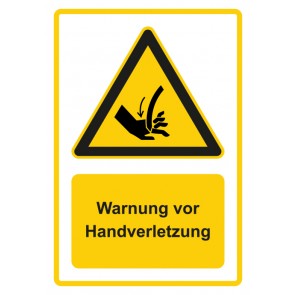 Aufkleber Warnzeichen Piktogramm & Text deutsch · Warnung vor Handverletzung · gelb | stark haftend