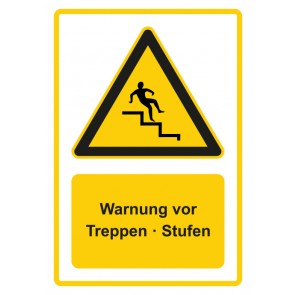 Schild Warnzeichen Piktogramm & Text deutsch · Warnung vor Treppen · Stufen · gelb | selbstklebend