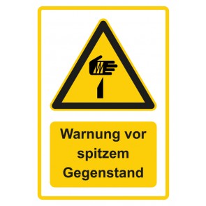 Schild Warnzeichen Piktogramm & Text deutsch · Warnung vor spitzem Gegenstand · gelb | selbstklebend