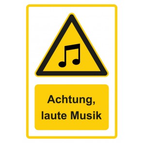 Schild Warnzeichen Piktogramm & Text deutsch · Hinweiszeichen Achtung, laute Musik · gelb | selbstklebend