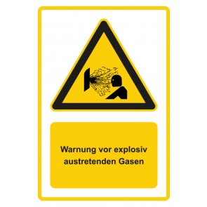 Aufkleber Warnzeichen Piktogramm & Text deutsch · Warnung vor explosiv austretenden Gasen · gelb