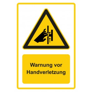 Schild Warnzeichen Piktogramm & Text deutsch · Warnung vor Handverletzung · gelb | selbstklebend