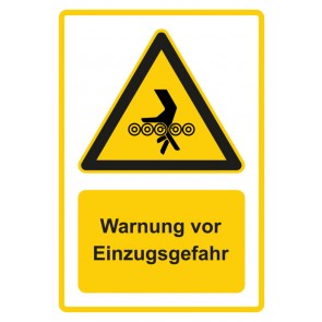 Schild Warnzeichen Piktogramm & Text deutsch · Hinweiszeichen Einzugsgefahr · gelb | selbstklebend