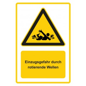 Schild Warnzeichen Piktogramm & Text deutsch · Einzugsgefahr durch rotierende Wellen · gelb | selbstklebend