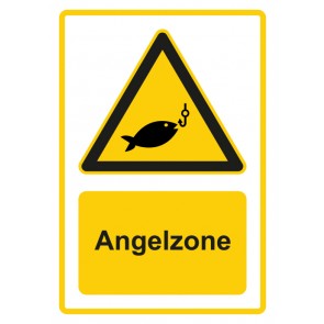 Schild Warnzeichen Piktogramm & Text deutsch · Hinweiszeichen Achtung, Angelzone · gelb
