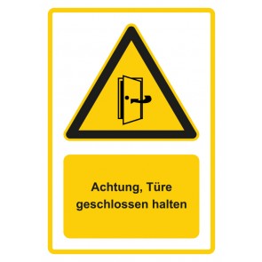 Aufkleber Warnzeichen Piktogramm & Text deutsch · Hinweiszeichen Achtung, Türe geschlossen halten · gelb | stark haftend