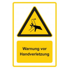 Magnetschild Warnzeichen Piktogramm & Text deutsch · Warnung vor Handverletzung · gelb