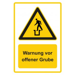 Aufkleber Warnzeichen Piktogramm & Text deutsch · Warnung vor offener Grube · gelb
