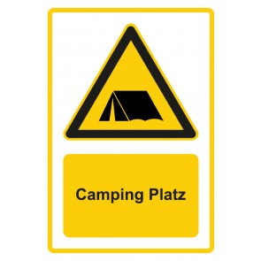 Aufkleber Warnzeichen Piktogramm & Text deutsch · Hinweiszeichen Achtung, Camping Platz · gelb