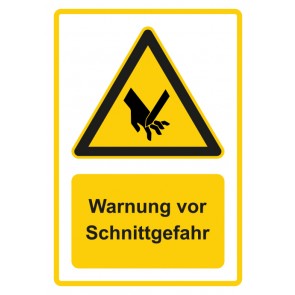 Schild Warnzeichen Piktogramm & Text deutsch · Warnung vor Schnittgefahr · gelb | selbstklebend