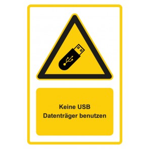 Schild Warnzeichen Piktogramm & Text deutsch · Hinweiszeichen Keine USB Datenträger benutzen · gelb