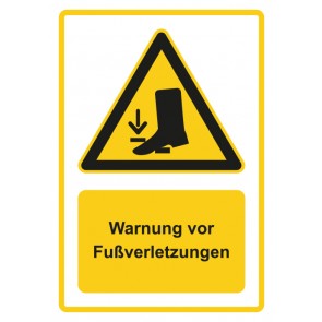Schild Warnzeichen Piktogramm & Text deutsch · Warnung vor Fußverletzungen · gelb
