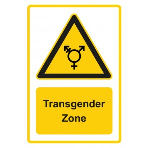Schild Warnzeichen Piktogramm & Text deutsch · Hinweiszeichen Transgender Zone · gelb | selbstklebend
