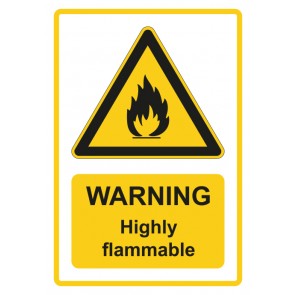 Magnetschild Warnzeichen Piktogramm & Text englisch · Warning · Highly flammable · gelb (Warnschild magnetisch · Magnetfolie)