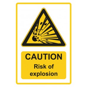 Schild Warnzeichen Piktogramm & Text englisch · Caution · Risk of explosion · gelb | selbstklebend (Warnschild)