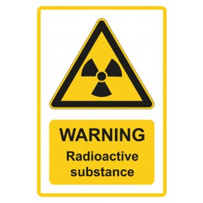 Schild Warnzeichen Piktogramm & Text englisch · Warning · Radioactive substance · gelb | selbstklebend (Warnschild)