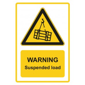 Magnetschild Warnzeichen Piktogramm & Text englisch · Warning · Suspended load · gelb (Warnschild magnetisch · Magnetfolie)