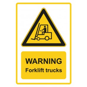 Schild Warnzeichen Piktogramm & Text englisch · Warning · Forklift trucks · gelb