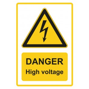 Magnetschild Warnzeichen Piktogramm & Text englisch · Danger · High voltage · gelb (Warnschild magnetisch · Magnetfolie)