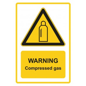 Aufkleber Warnzeichen Piktogramm & Text englisch · Warning · Compressed gas · gelb (Warnaufkleber)