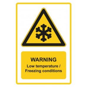Aufkleber Warnzeichen Piktogramm & Text englisch · Warning · Low temperature / Freezing conditions · gelb (Warnaufkleber)