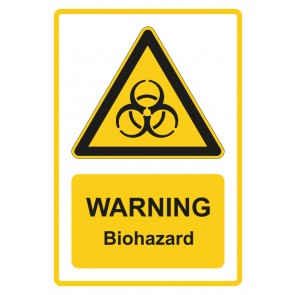 Aufkleber Warnzeichen Piktogramm & Text englisch · Warning · Biohazard · gelb