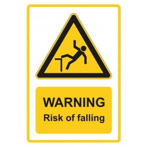Schild Warnzeichen Piktogramm & Text englisch · Warning · Risk of falling · gelb | selbstklebend