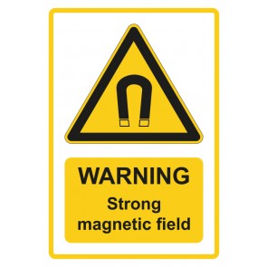 Aufkleber Warnzeichen Piktogramm & Text englisch · Warning · Strong magnetic field · gelb