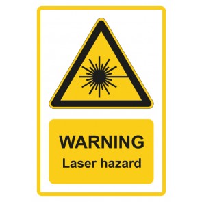 Schild Warnzeichen Piktogramm & Text englisch · Warning · Laser hazard · gelb | selbstklebend