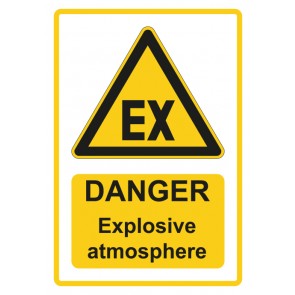 Schild Warnzeichen Piktogramm & Text englisch · Danger · Explosive atmosphere · gelb