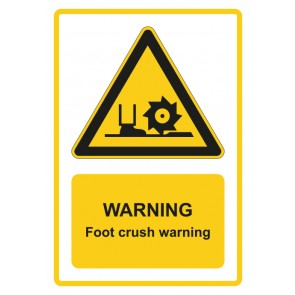 Magnetschild Warnzeichen Piktogramm & Text englisch · Warning · Foot crush warning · gelb