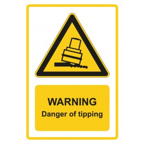 Aufkleber Warnzeichen Piktogramm & Text englisch · Warning · Danger of tipping · gelb | stark haftend
