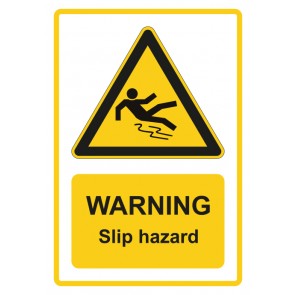 Aufkleber Warnzeichen Piktogramm & Text englisch · Warning · Slip hazard · gelb