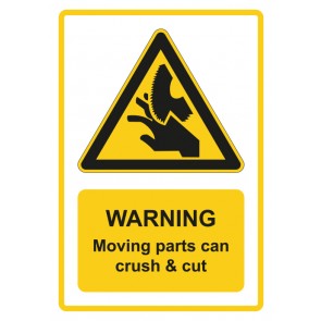 Aufkleber Warnzeichen Piktogramm & Text englisch · Warning · Moving parts can crush & cut · gelb