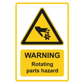 Schild Warnzeichen Piktogramm & Text englisch · Warning · Rotating parts hazard · gelb | selbstklebend