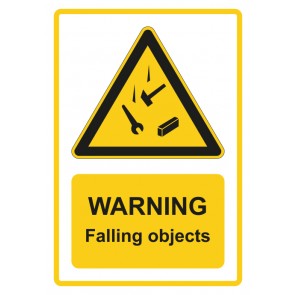 Schild Warnzeichen Piktogramm & Text englisch · Warning · Falling objects · gelb | selbstklebend