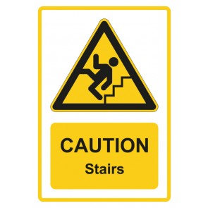 Schild Warnzeichen Piktogramm & Text englisch · Caution · Stairs · gelb