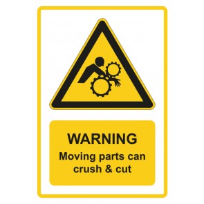 Schild Warnzeichen Piktogramm & Text englisch · Warning · Moving parts can crush & cut · gelb | selbstklebend