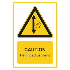 Aufkleber Warnzeichen Piktogramm & Text englisch · Caution · Height adjustment · gelb | stark haftend