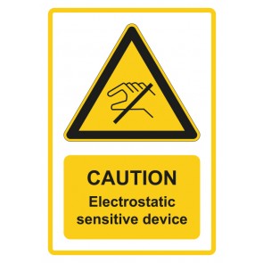 Aufkleber Warnzeichen Piktogramm & Text englisch · Caution · Electrostatic sensitive device · gelb | stark haftend