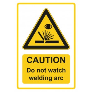 Schild Warnzeichen Piktogramm & Text englisch · Caution · Do not watch welding arc · gelb | selbstklebend