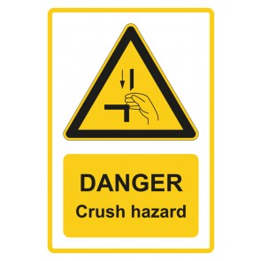 Schild Warnzeichen Piktogramm & Text englisch · Danger · Crush hazard · gelb