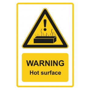 Aufkleber Warnzeichen Piktogramm & Text englisch · Warning · Hot surface · gelb