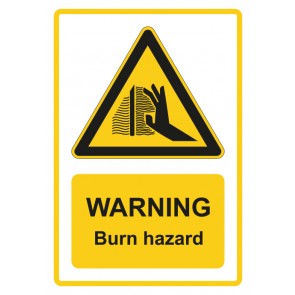 Magnetschild Warnzeichen Piktogramm & Text englisch · Warning · Burn hazard · gelb