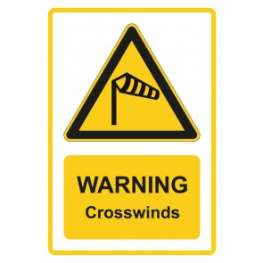 Magnetschild Warnzeichen Piktogramm & Text englisch · Warning · Crosswinds · gelb