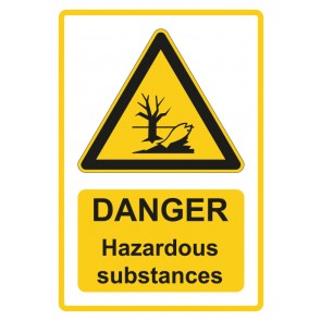 Aufkleber Warnzeichen Piktogramm & Text englisch · Danger · Hazardous substances · gelb