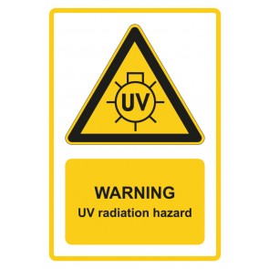Schild Warnzeichen Piktogramm & Text englisch · Warning · UV radiation hazard · gelb